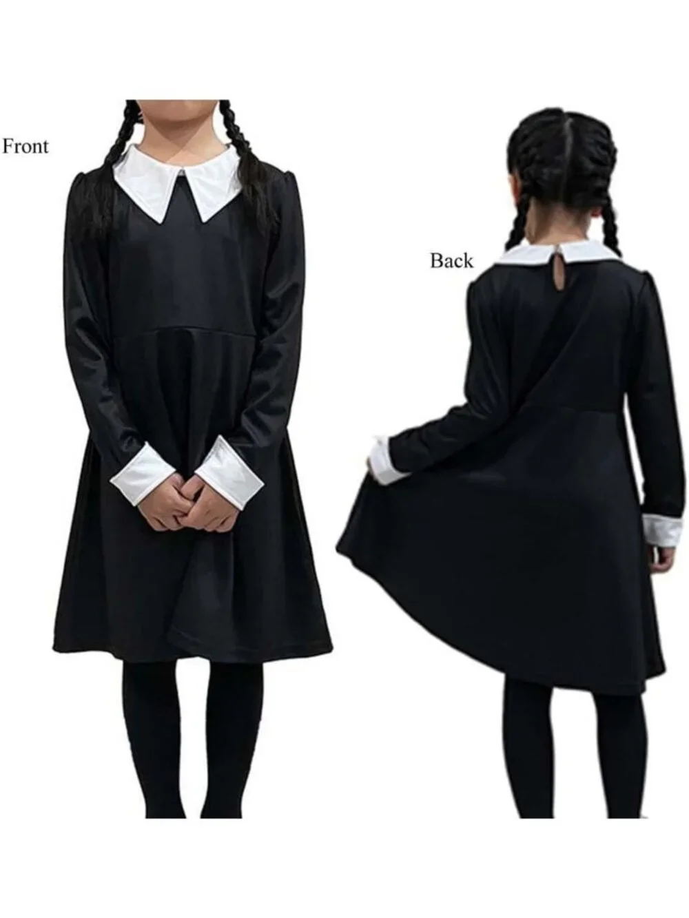 Girls' Merlina Halloween Costume - Black Dress, Socks, Earrings & Stickers